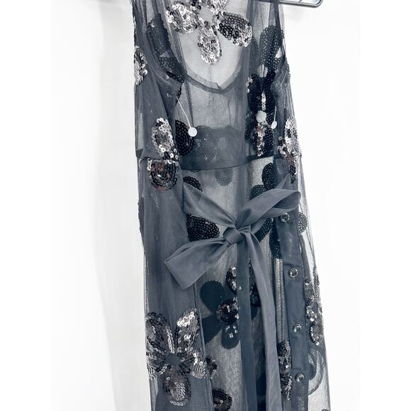 Simone Rocha Black Sheer Sequin Scoop Neck Slip Dress Floral Flower 8 NEW - Picture 10 of 11